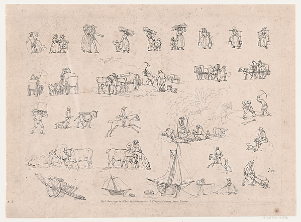Thomas Rowlandson, Plate 2, Outlines of Figures, Landscapes and Cattle...for the Use of Learners