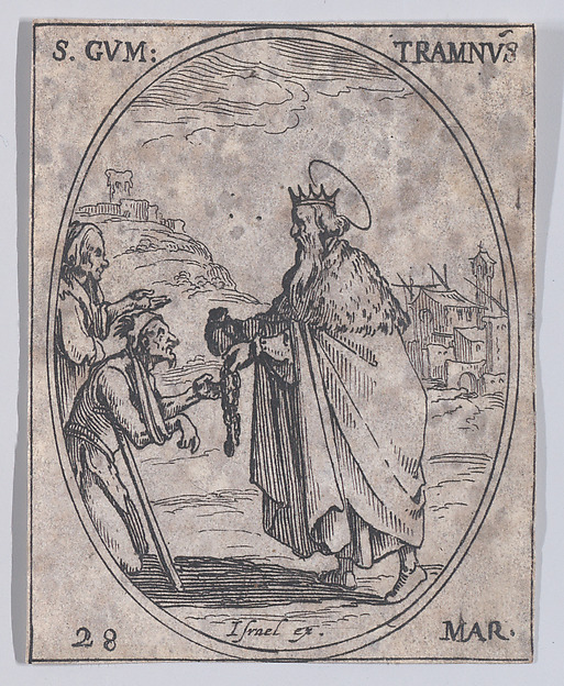 Jacques Callot, S. Gontran (St. Guntram), March 28th, from "Les Images De Tous Les Saincts et Saintes de L'Année" (Images of All of the Saints and Religious Events of the Year)