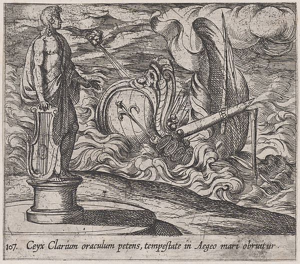 Antonio Tempesta, Plate 107: The Wreck of Ceyx's Ship (Ceyx Clarium oraculum petens, tempstate in Aegeo mari obruitur), from Ovid's 'Metamorphoses'