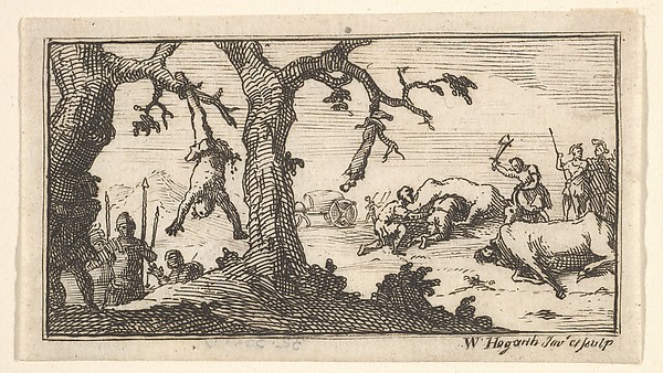 William Hogarth, Dismemberment, etc. (John Beaver, Roman Military Punishments, 1725)