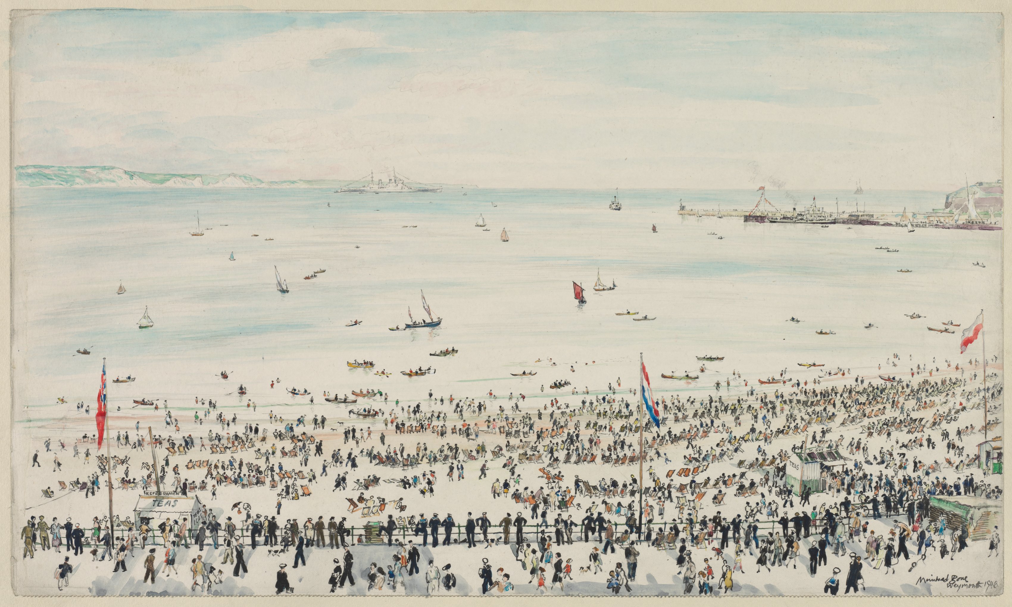 Muirhead Bone, Weymouth Bay, Victory Day Celebrations