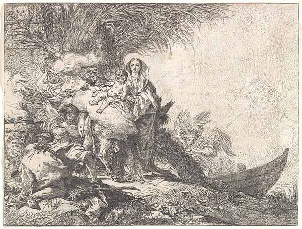 Giovanni Domenico Tiepolo, Joseph Adoring the Christ Child near a Smoking Altar, from the Flight into Egypt