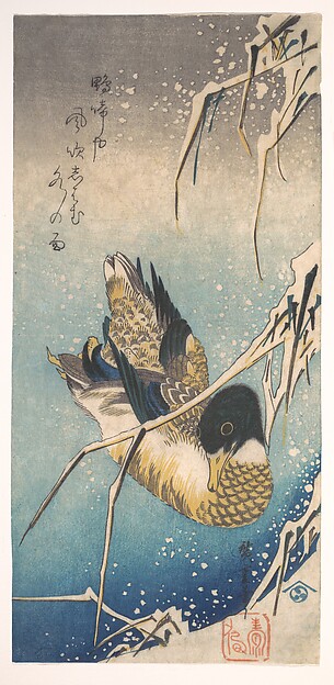Utagawa Hiroshige, Mallard and Snow-covered Reeds