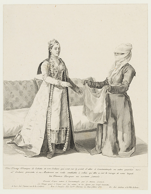 Jean Etienne Liotard, A Woman of European Descent at Galata Being Handed Her Veil by Her Servant Prior to Going Out