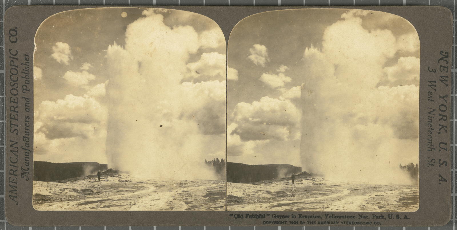 Desconegut, Old Fai文 Geyser in Eruption, Yellowstone Nat. Park, U.S.A. Justification of the title, American Stereoscopic Company registered title