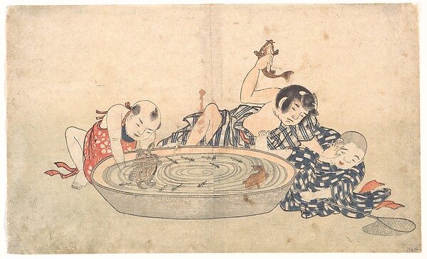 Kitao Shigemasa, Boys Playing with a Basin of Fish and Turtles