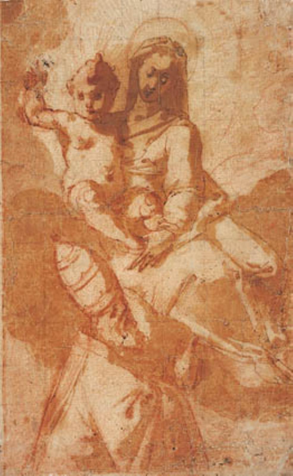 Alessandro Casolani, En pave ser Jomfru Maria med Jesusbarnet i himlen