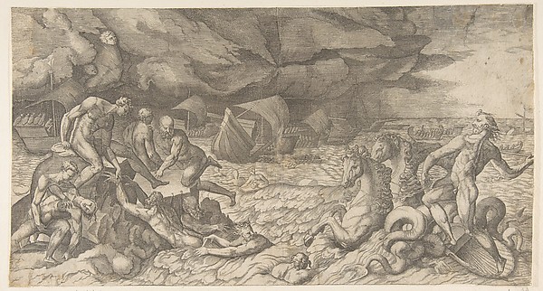 Giulio Bonasone, Neptune calming the Tempest Aeolus raised against the Fleet of Aeneas