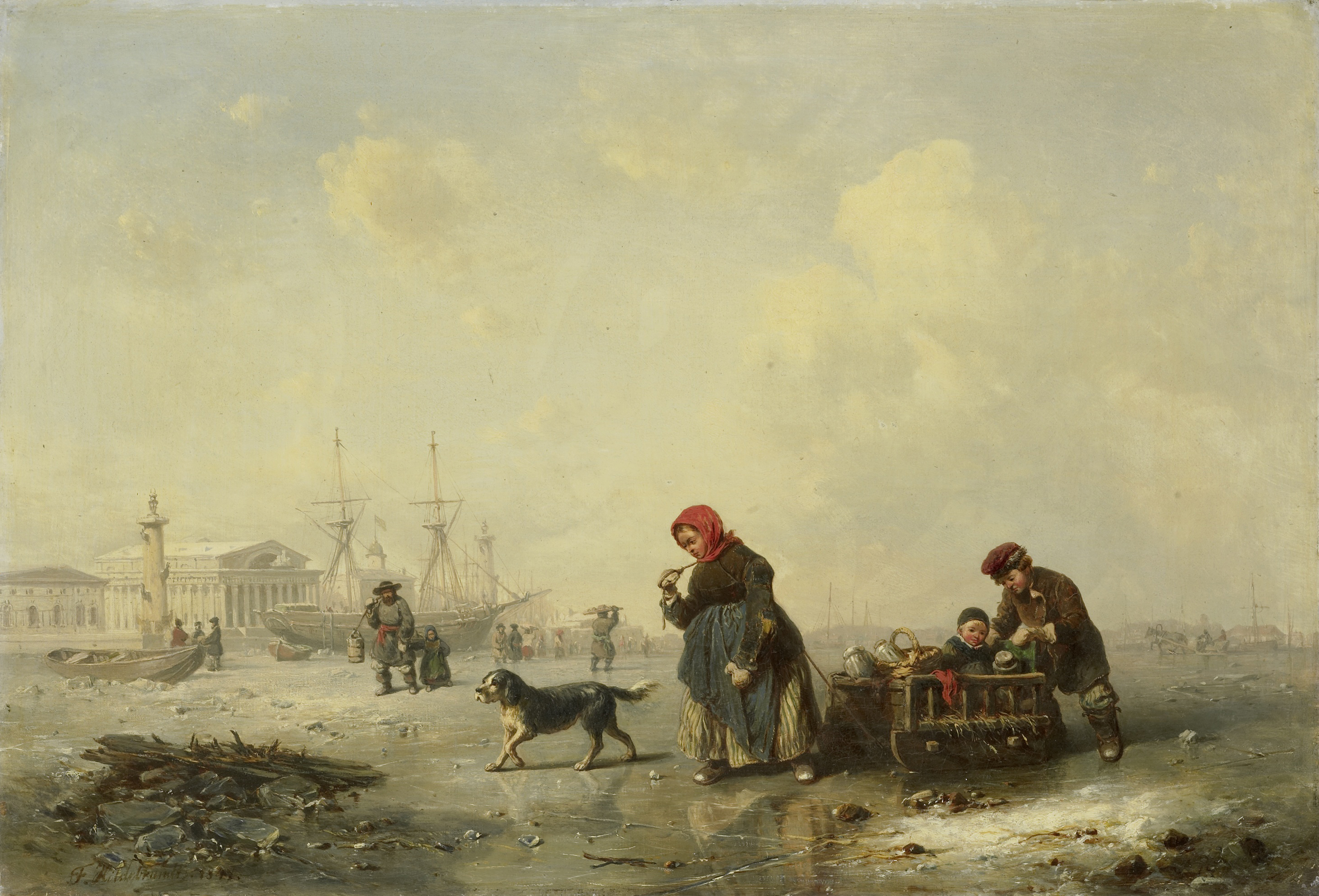 Theodor Hildebrandt, The Newa river at St. Petersburg in Winter