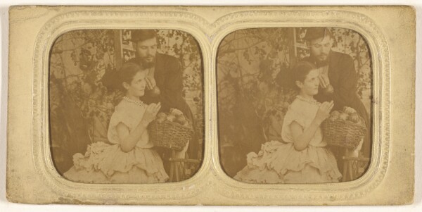 Unknown, [Unidentified couple: bearded man holding a single piece of fruit with a woman holding a basket of fruit]