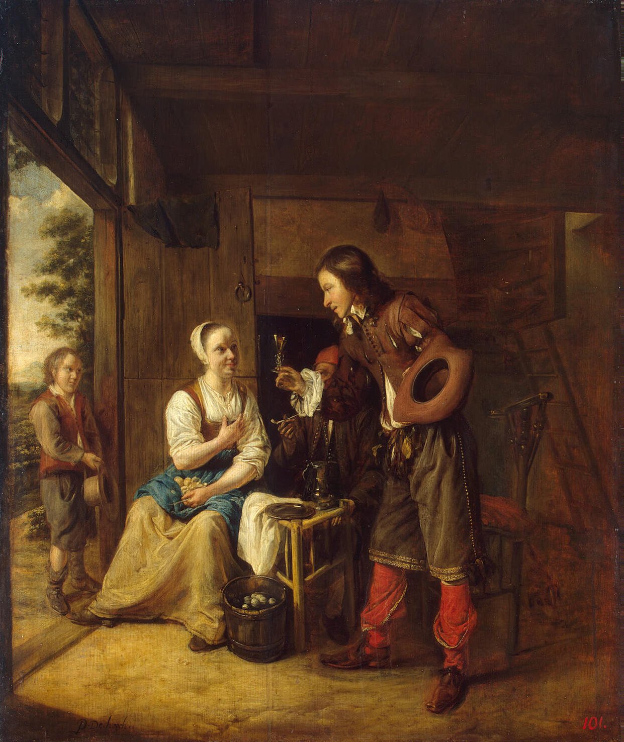 Pieter de Hooch, Soldier Offering a Woman a Glass of Wine
