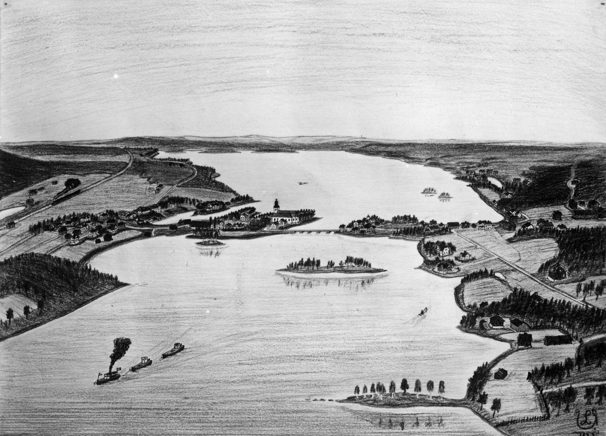 Unknown artist, Drawing of Leonard Persson view of Söderbärke