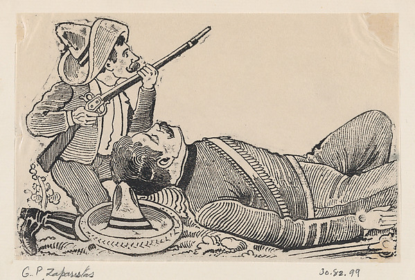 José Guadalupe Posada, A revolutionary holding a rifle and kneeling to protect a fallen revolutionary