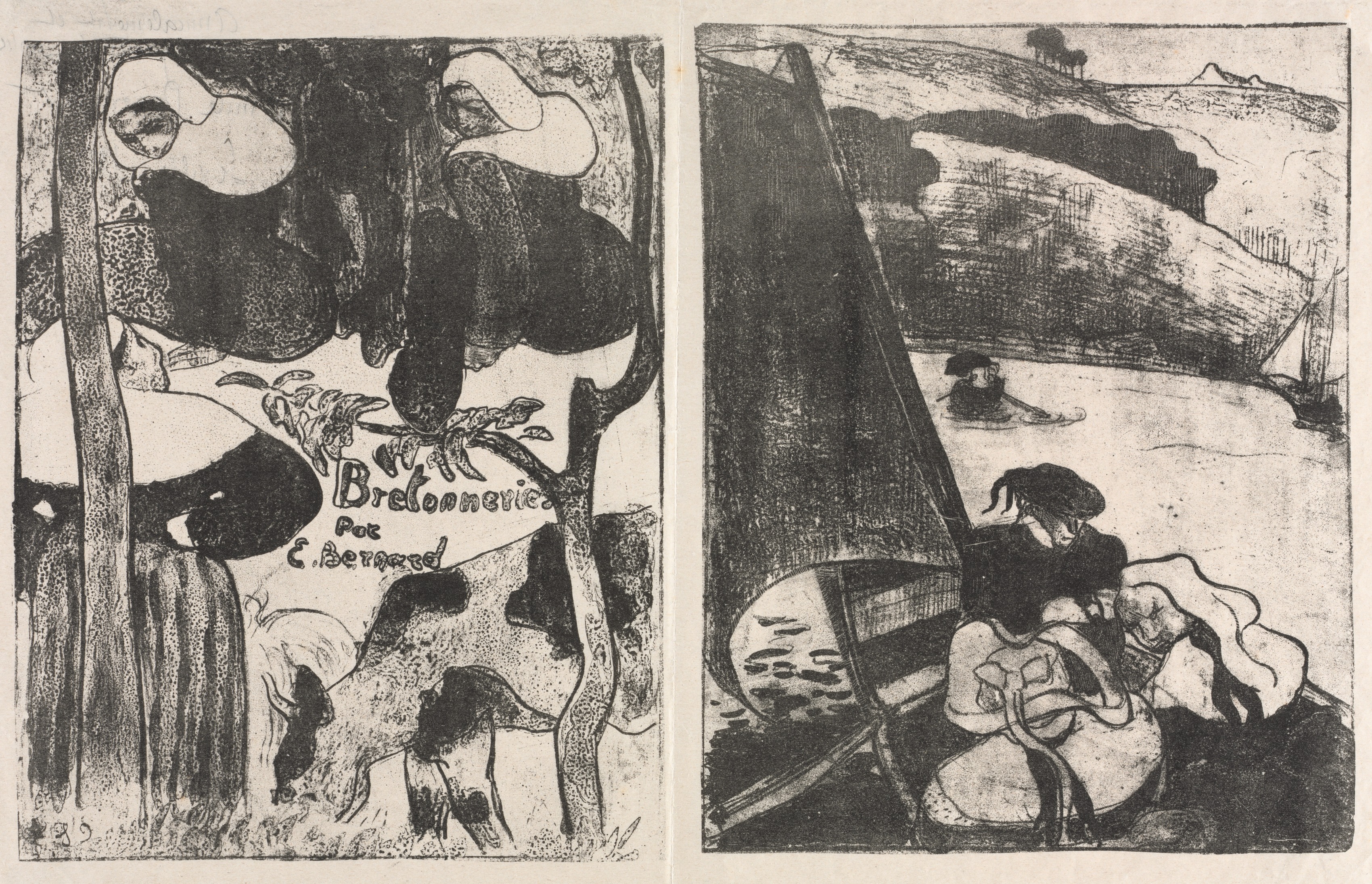Émile Bernard, Les Bretonneries: Title Page (Page de Titre) and The Return from the Pilgrimage (Le Retour du Pardon)