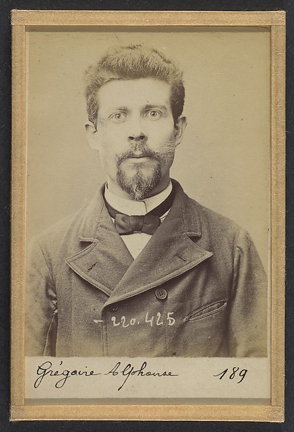 Alphonse Bertillon, Grégoire. Alphonse. 27 ans, né à La Montagne (Loire-Inférieure). Mécanicien. Anarchiste. 2/7/94.