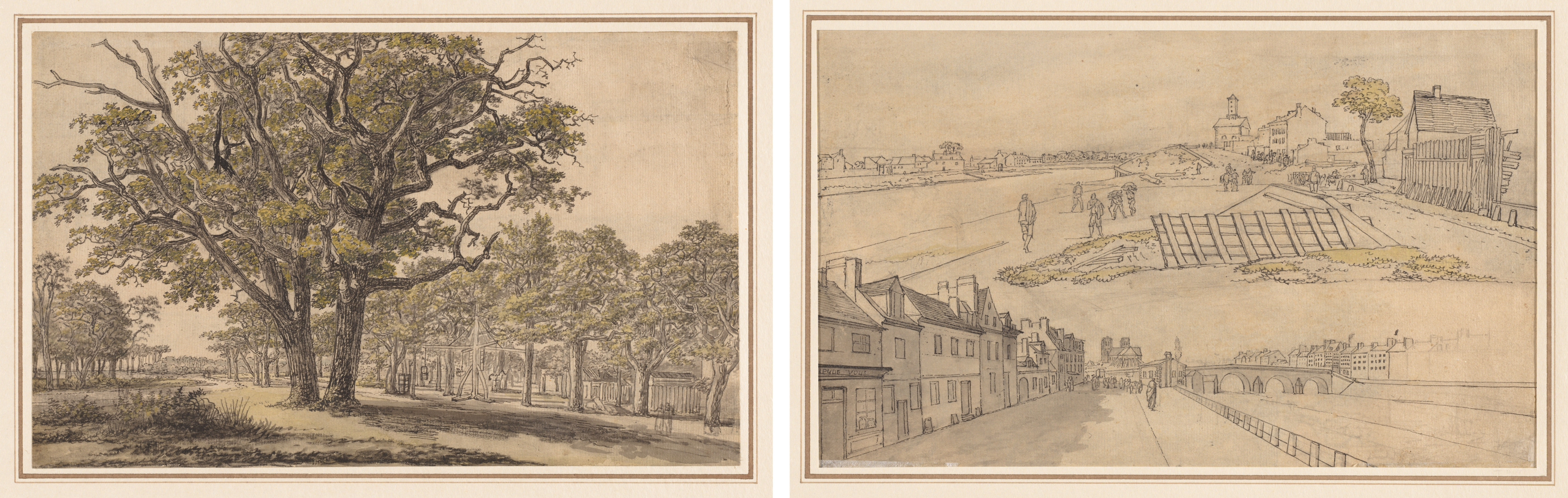 Georges Michel, Landscape (recto) Two Views of Paris (verso)