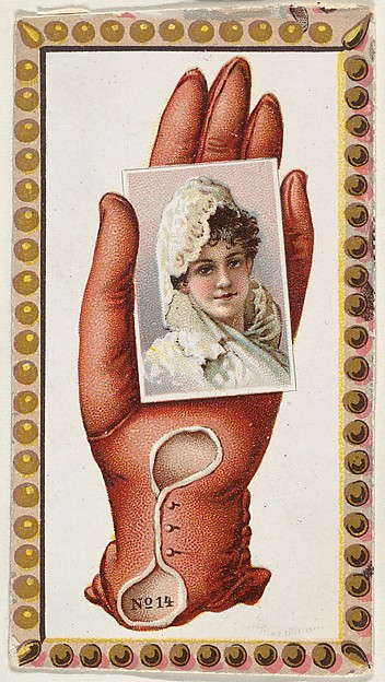 Allen & Ginter, Card Number 14, cut-out from banner advertising the Opera Gloves series (G29) for Allen & Ginter Cigarettes
