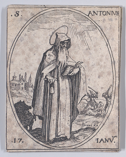 Jacques Callot, S. Antoine (St. Anthony), January 17th, from "Les Images De Tous Les Saincts et Saintes de L'Année" (Images of All of the Saints and Feast Days of the Year)