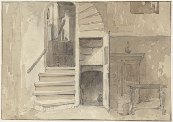 Cornet, Jacobus Ludovicus, (1815-1882), (artist), Interior with a spiral staircase