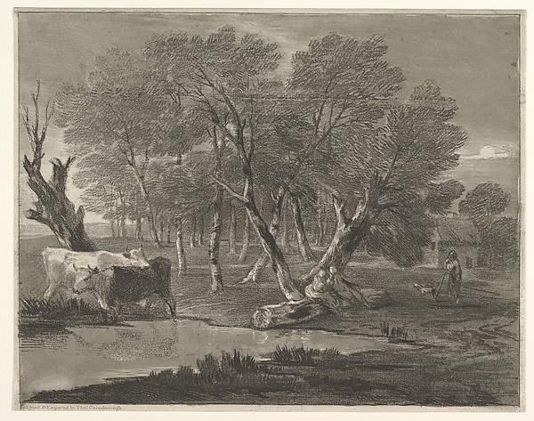 Thomas Gainsborough, Wooded Landscape with Cows beside a Pool, Figures and Cottage