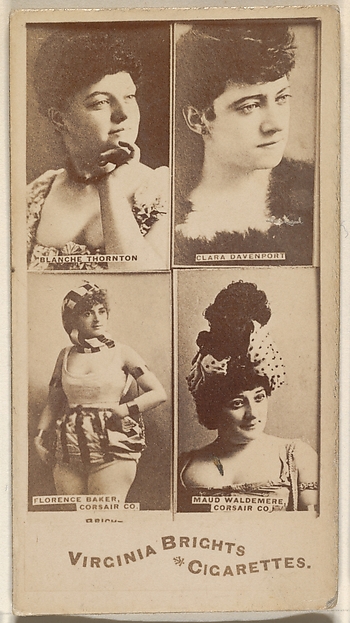 Allen & Ginter, Blanche Thornton/ Clara Davenport/ Florence Baker, Corsair Co./ Maud Waldemere, Corsair Co., from the Actors and Actresses series (N45, Type 4) for Virginia Brights Cigarettes