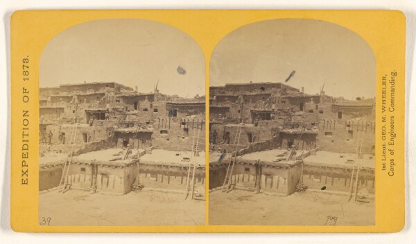 Timothy H. O'Sullivan, Indian Pueblo of Zuni, New Mexico; view from the inerior. The "Pueblo" or town, encloses a quadrangular area within....