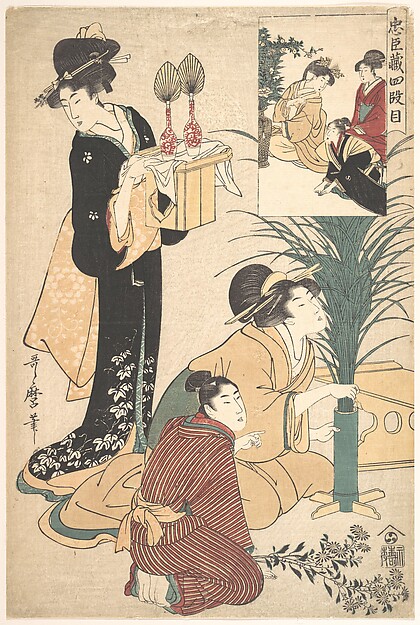 Kitagawa Utamaro, A Woman and a Man Arranging Flowers for the Tsukimi (Moon Festival)