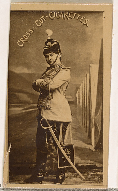 W. Duke, Sons & Co., Actress wearing military costume with sword, from the Actors and Actresses series (N145-1) issued by Duke Sons & Co. to promote Cross Cut Cigarettes