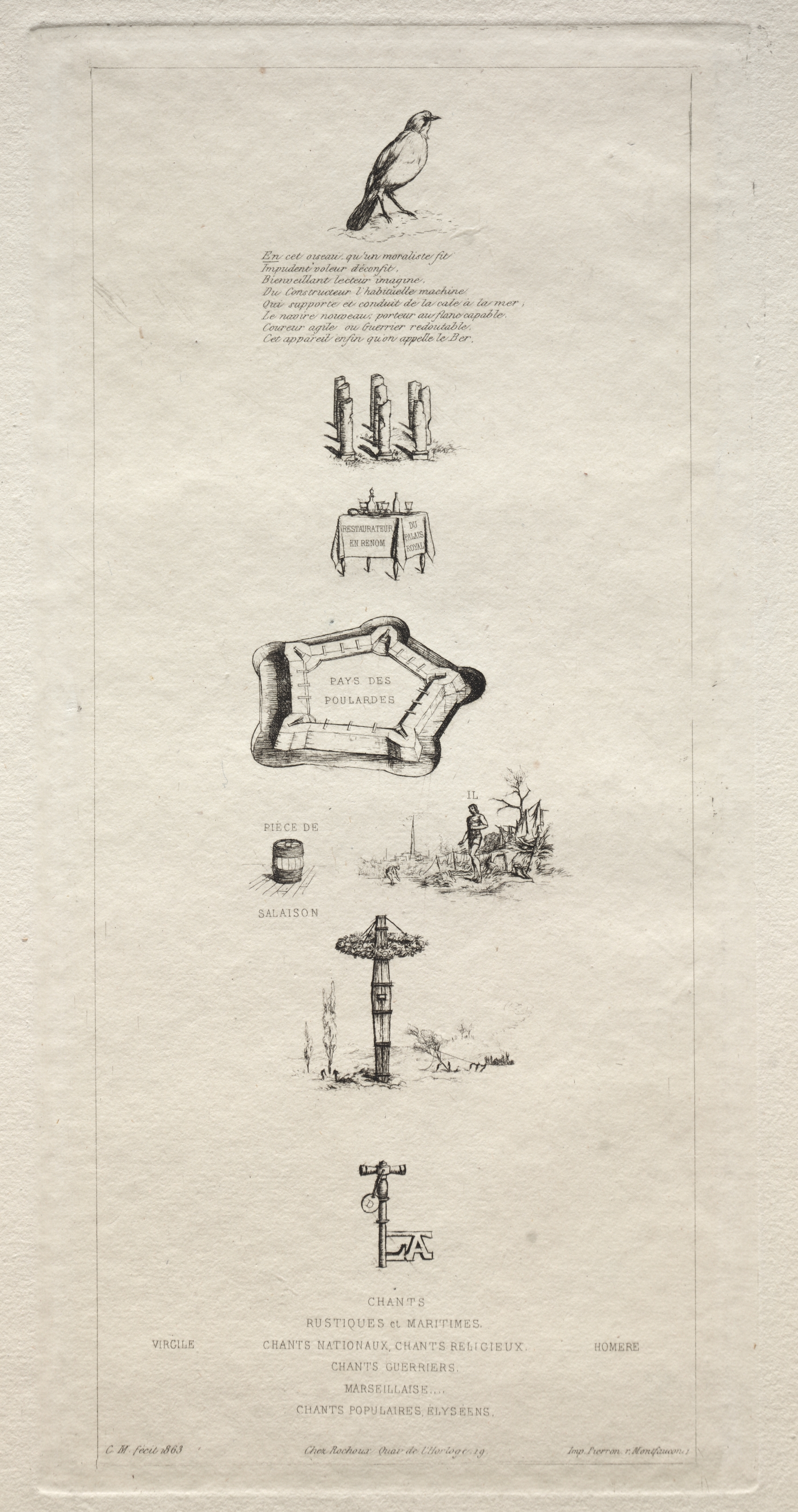 Charles Meryon, Rebus:  "Beranger was not really strong for he never had the key to the fields"
