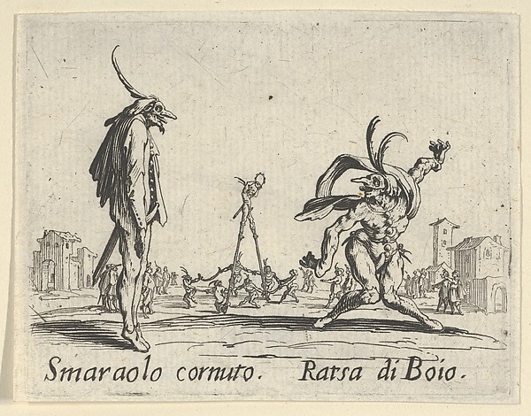 Jacques Callot, Smaraolo cornuto - Rarsa di Boio, from "Balli di Sfessania" (Dance of Sfessania)