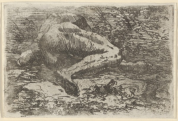 Salvator Rosa, Male nude lying on his side with his right arm behind his back