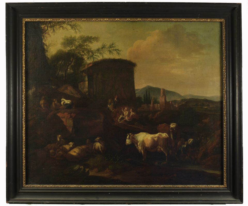 Johann Heinrich Roos, Italienische Landschaft mit Ruinen und Vieh
