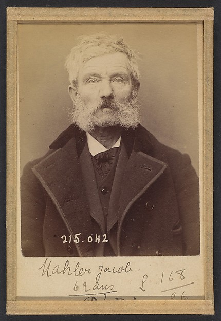 Alphonse Bertillon, Mahler. Jacob, Henri, Jean. 61 ans, né à Hanovre (Duché de Hesse). Couvreur. Anarchiste. 3/3/94.