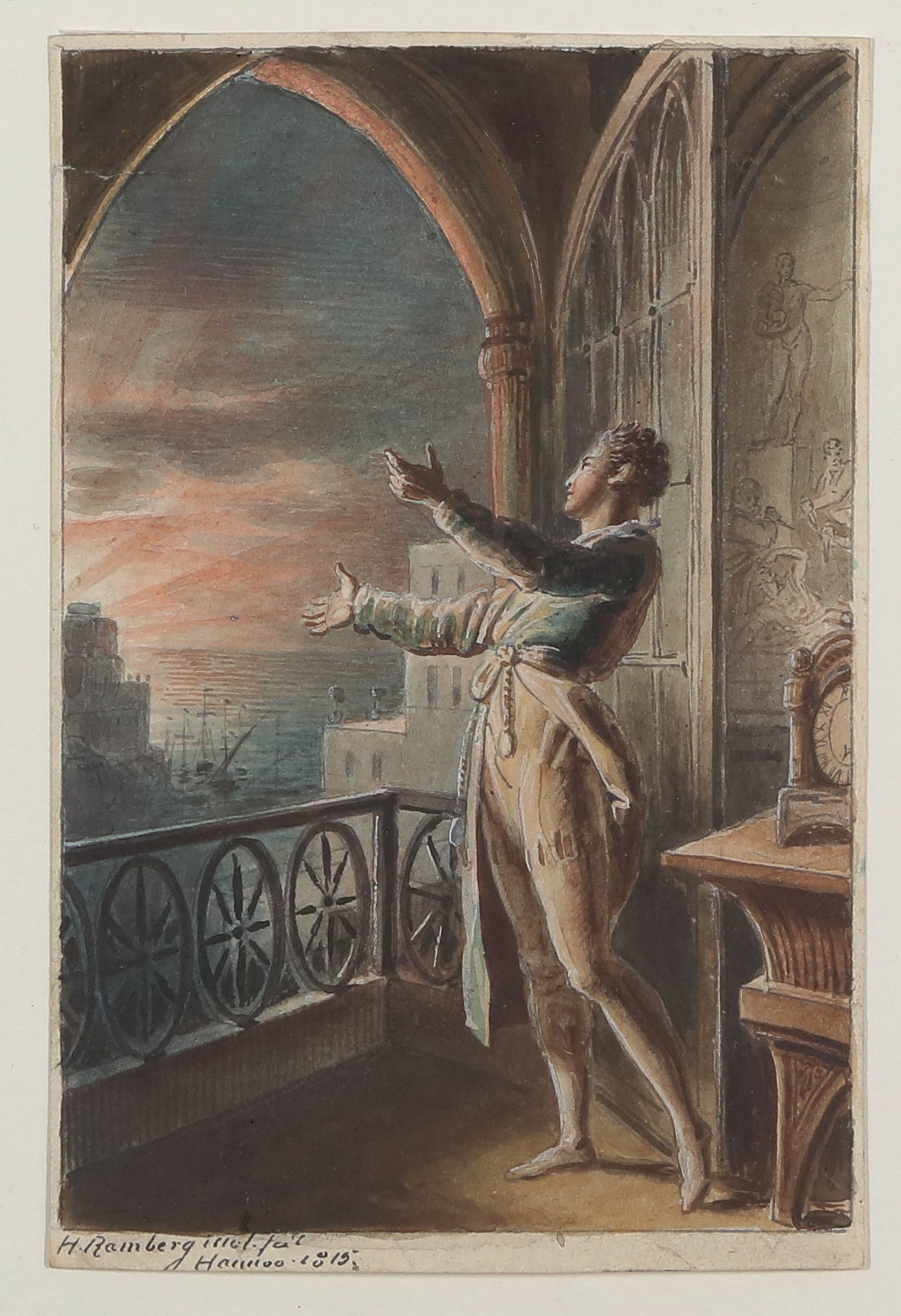 Johann Heinrich Ramberg, Der Monolog [Illustration zu Friedrich Schillers "Die Verschwörung des Fiesco zu Genua", 3. Aufzug, 2. Auftritt]