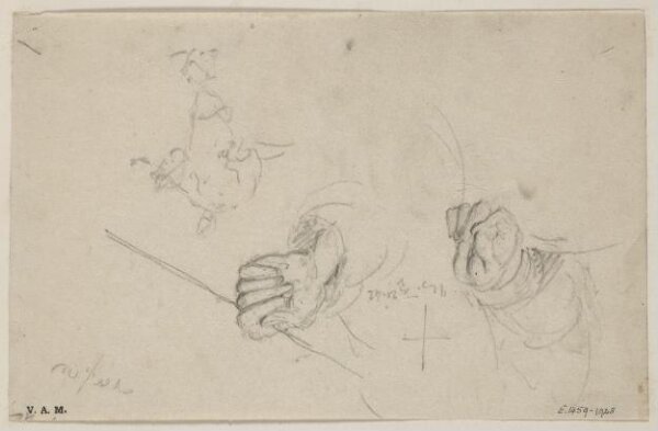 George Chinnery, The hands of a Chinese figure holding a line or pipe