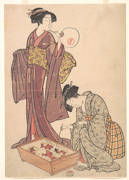 Kitao Shigemasa, Two Women Feeding Fish