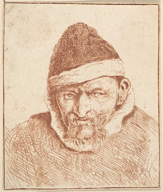 Adriaen van Ostade, Old Man with White Collar and Pointed Hat