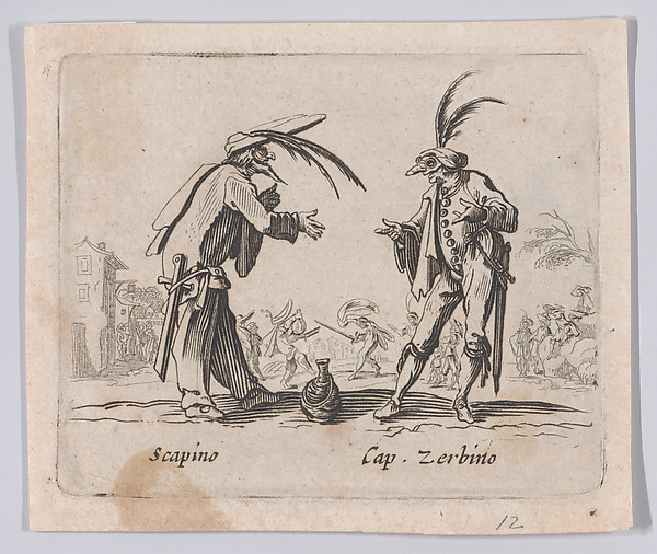 Jacques Callot, Copy of Scapino and Capitano Zerbino, from "Balli di Sfessania" (Dance of Sfessania)