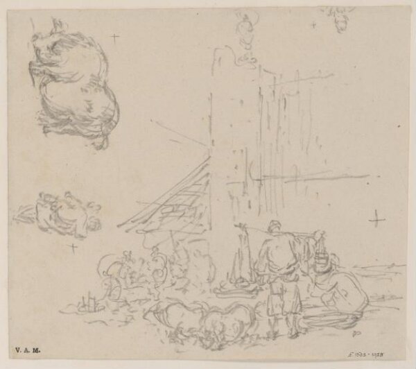 George Chinnery, Chinese figures and pigs by church railings