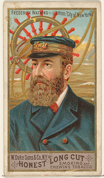 W. Duke, Sons & Co., Frederick Watkins, from the Sea Captains series (N127) issued by Duke Sons & Co. to promote Honest Long Cut Tobacco