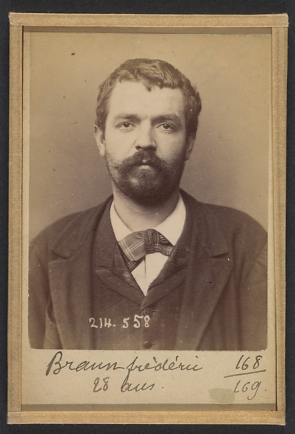 Alphonse Bertillon, Braun. Frédéric, Charles. 28 ans. Fiché le 22/2/94.
