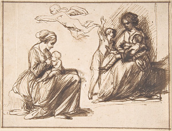 Hendrick Goudt, Study Sheet with Two Seated Children and an Angel