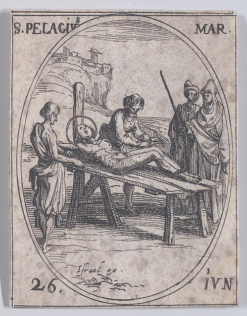 Jacques Callot, S. Pelage, martyr (St. Pelagius, Martyr), June 26th, from "Les Images De Tous Les Saincts et Saintes de L'Année" (Images of All of the Saints and Religious Events of the Year)