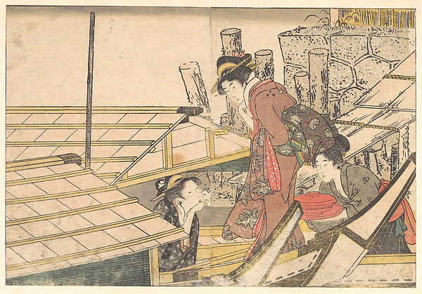 Kitagawa Utamaro, Girls Getting on Board a Boat, from the illustrated book Flowers of the Four Seasons