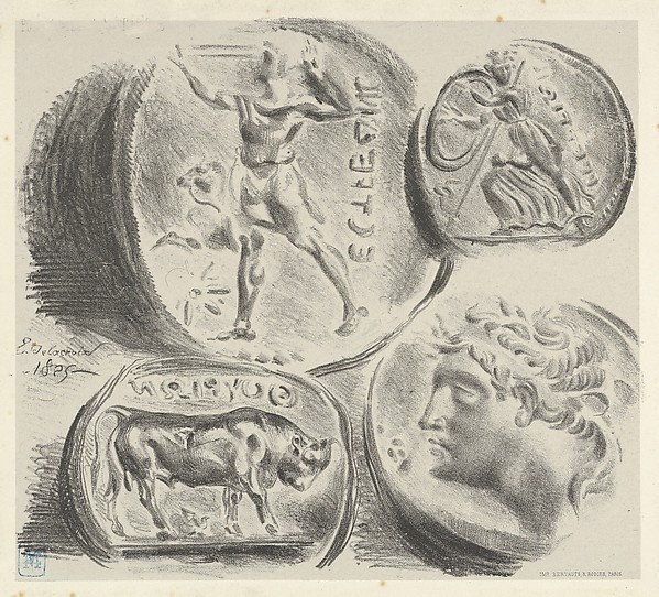 Eugène Delacroix, Studies of Four Greek Coins