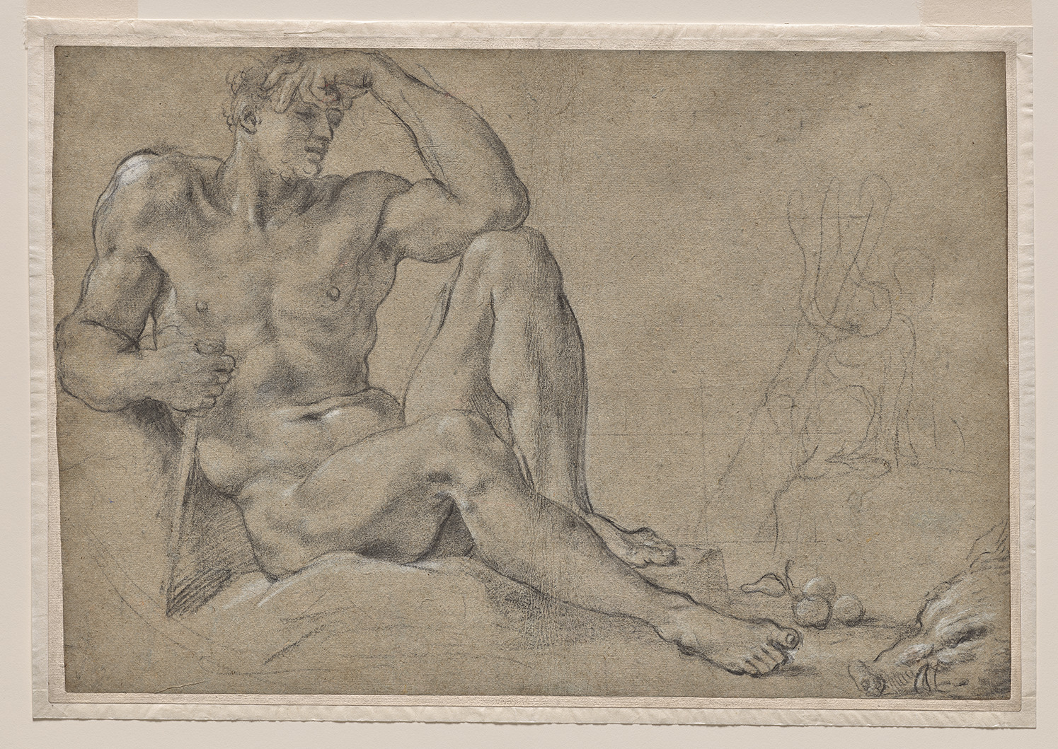 Annibale Carracci, Hercules Resting (recto); Footed Vessel with Handle (verso)