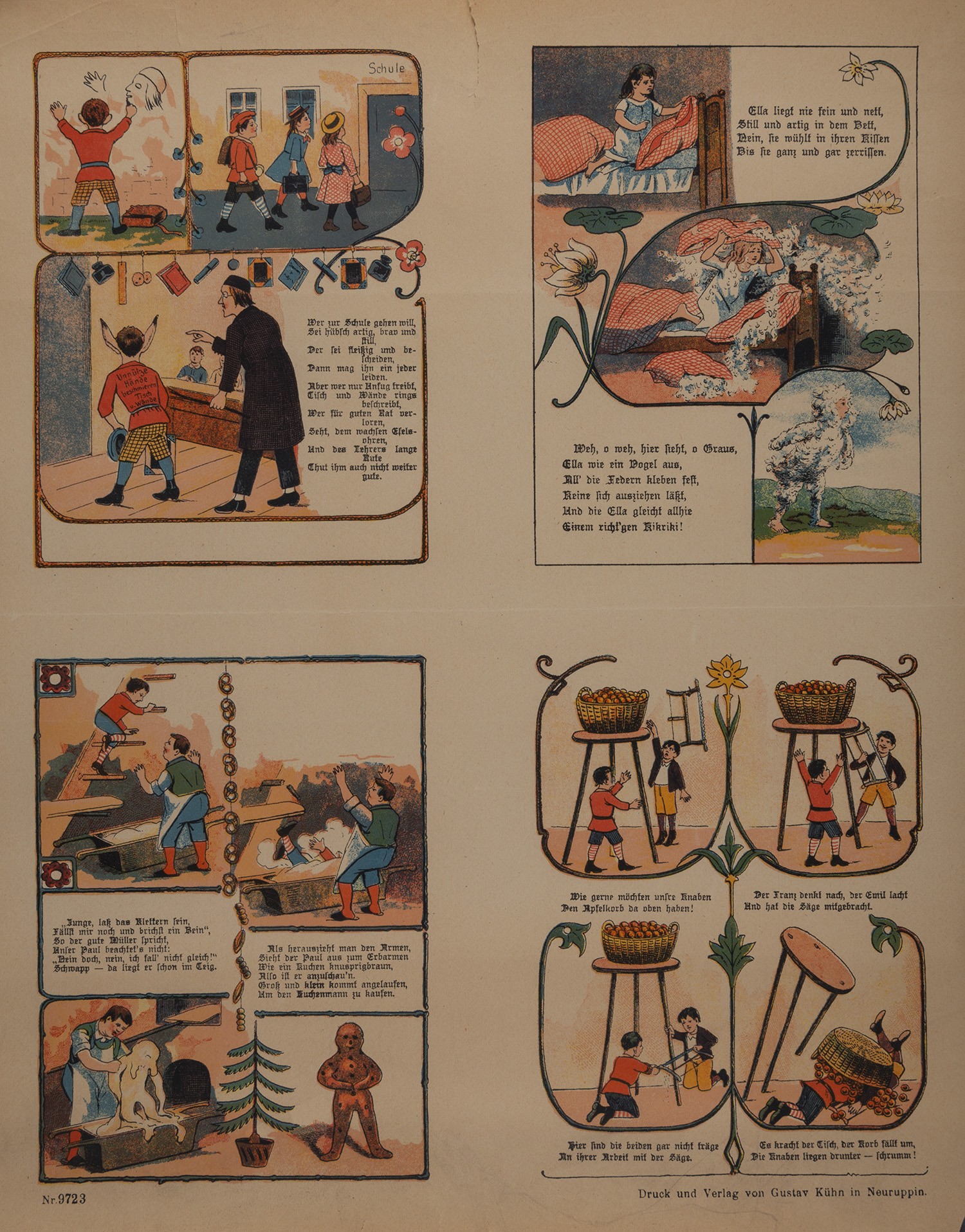 Gustav Kühn (Druckerei und Verlag), Bildgeschichten schlechten Verhaltens von Kindern (Neuruppiner Bilderbogen Nr. 9723)