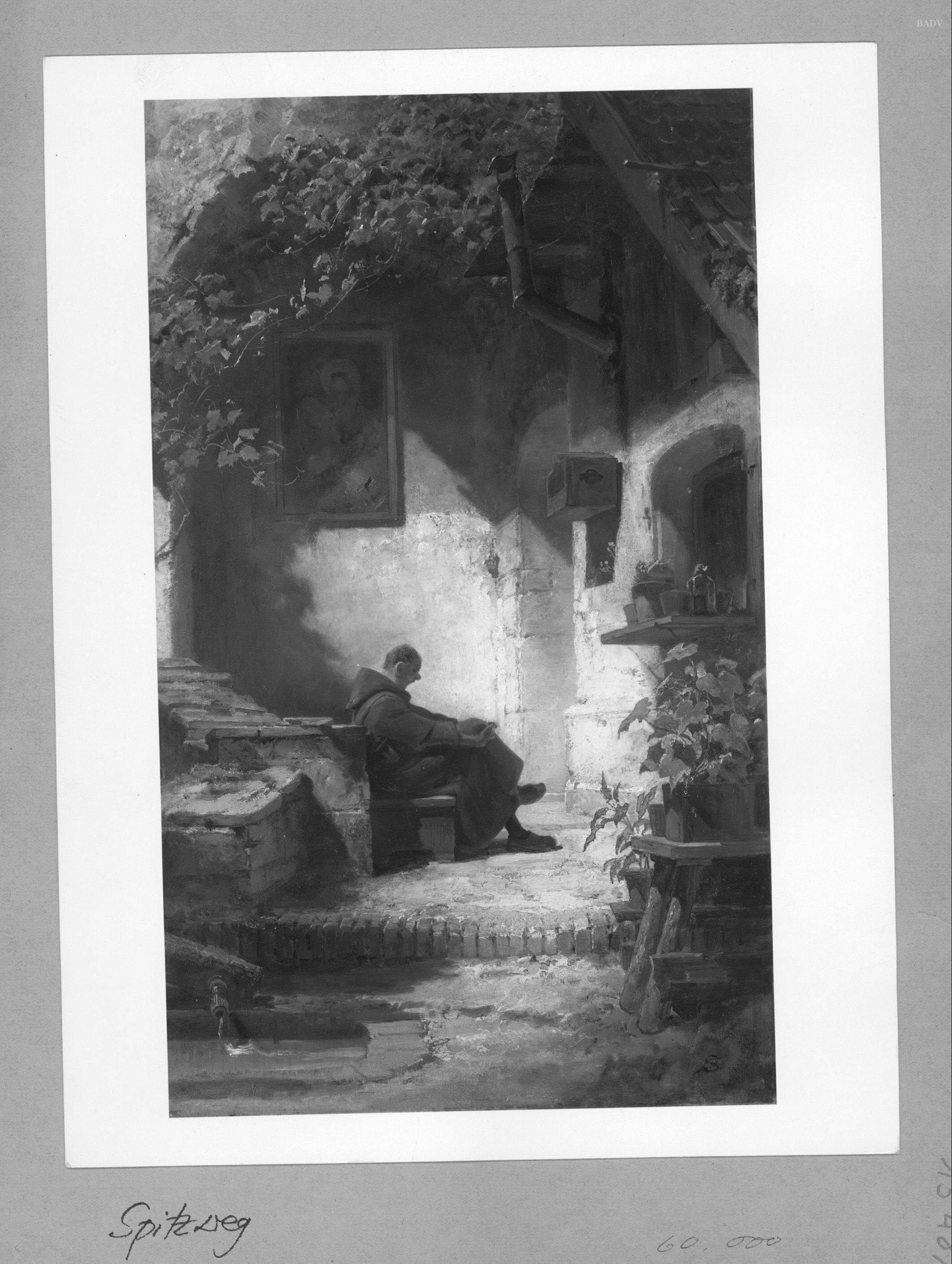 Carl Spitzweg, Gardening monk in a small court-yard