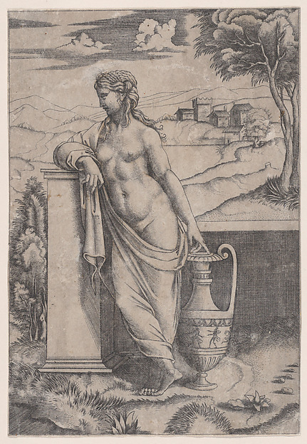 Agostino Veneziano (Agostino dei Musi), Woman Standing near a Vase