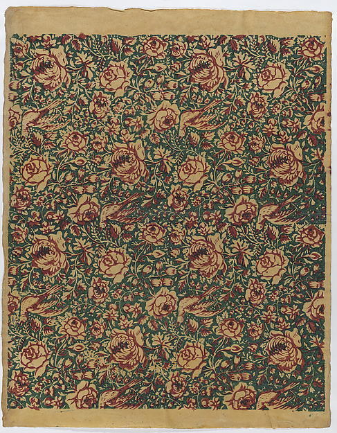 Anonymous, Sheet with overall floral pattern with birds